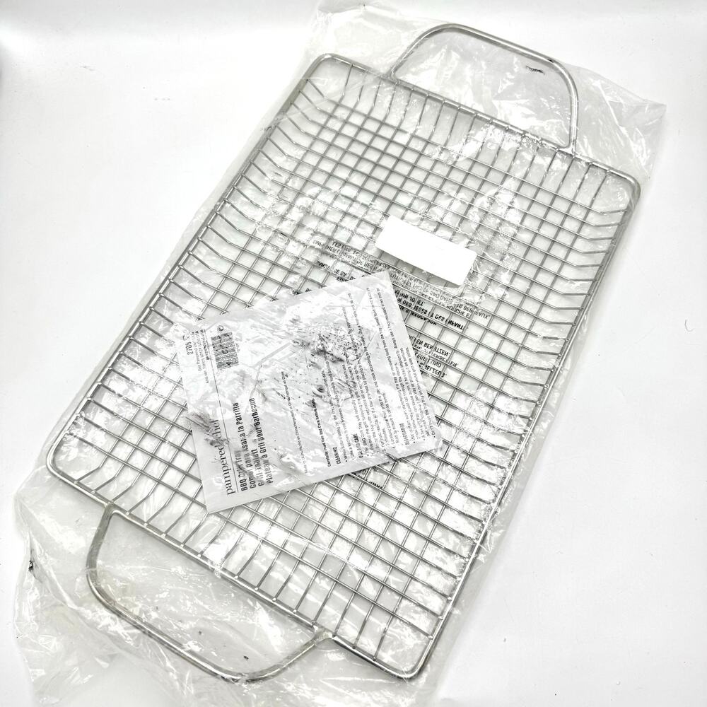 Pampered Chef BBQ Grill Tray 14x10 Stainless Steel Barbecue Basket Handles 2708
